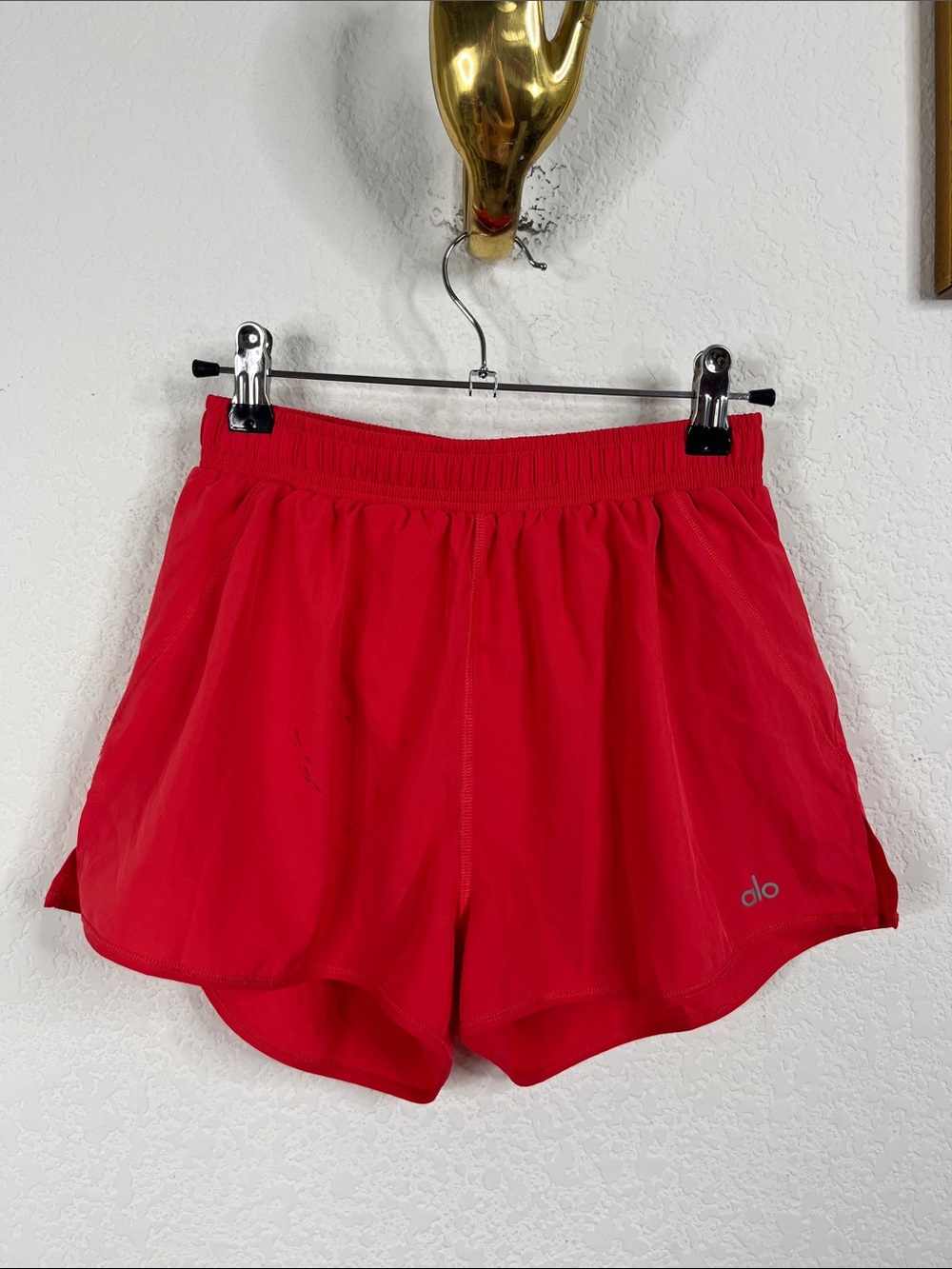 Alo Yoga Stride Shorts Red Brief Running Logo
